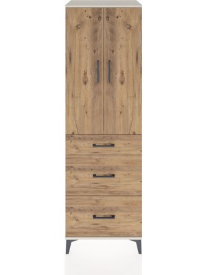Hyperion Dolap Tek Raflı 3 Çekmeceli Tek Askılı 60X44X195 Aytaşı-Çam