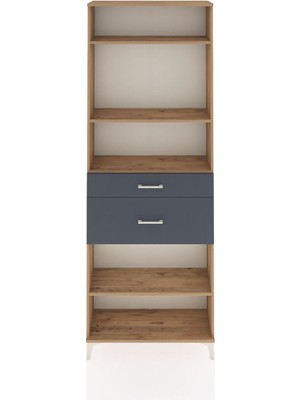 Arges Dolap 4 Raflı 2 Çekmeceli 88X30X243 Çam-Antrasit