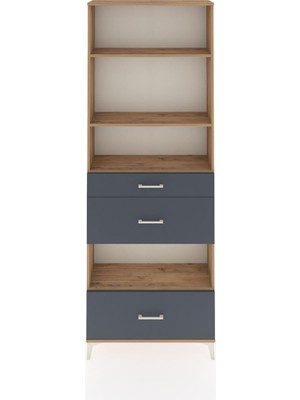 Arges Dolap 4 Raflı 3 Çekmeceli 88X30X243 Çam-Antrasit