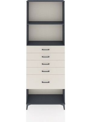 Arges Dolap 2 Raflı 5 Çekmeceli 88X30X243 Antrasit-Aytaşı