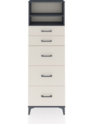 Arges Dolap 2 Raflı 5 Çekmeceli 60X30X182 Antrasit-Aytaşı