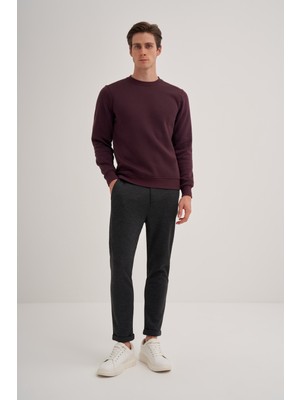 Cazador 56150 Vişne Erkek Bisiklet Yaka Şardonlu Slim Fit Sweatshirt