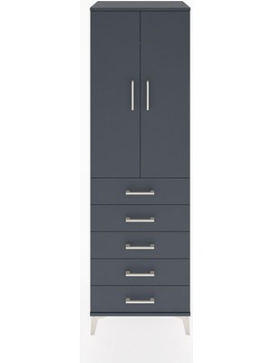 Hyperion Dolap Tek Raflı 5 Çekmeceli Tek Askılı 60X44X195 Antrasit-Antrasit