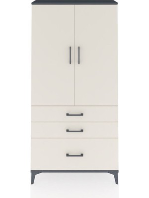 Arges Dolap 3 Raflı 3 Çekmeceli 2 Kapaklı 88X30X182 Antrasit-Aytaşı