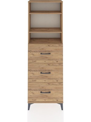 Arges Dolap 3 Raflı 3 Çekmeceli 60X30X182 Çam-Çam