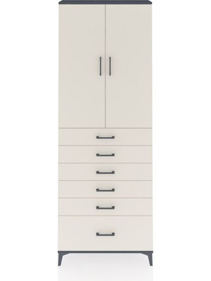 Arges Dolap 3 Raflı 6 Çekmeceli 2 Kapaklı 88X30X243 Antrasit-Aytaşı