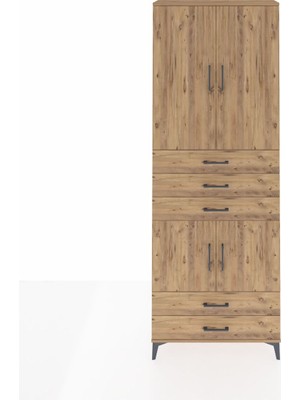 Arges Dolap 4 Raflı 5 Çekmeceli 4 Kapaklı 88X30X243 Çam-Çam