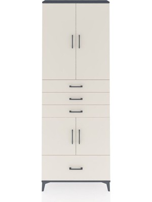 Arges Dolap 5 Raflı 4 Çekmeceli 4 Kapaklı 88X30X243 Antrasit-Aytaşı