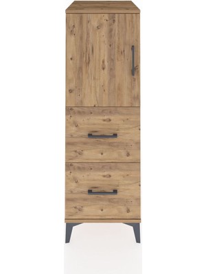 Kronos Dolap Tek Raflı 2 Çekmeceli Tek Kapaklı 44X59X134 Çam-Çam