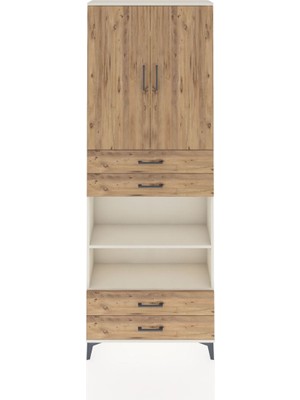 Arges Dolap 5 Raflı 4 Çekmeceli 2 Kapaklı 88X30X243 Aytaşı-Çam