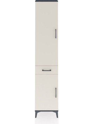 Arges Dolap 4 Raflı Tek Çekmeceli 2 Kapaklı 44X30X221 Antrasit-Aytaşı