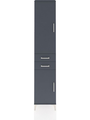 Arges Dolap 4 Raflı 2 Çekmeceli 2 Kapaklı 44X30X221 Antrasit-Antrasit