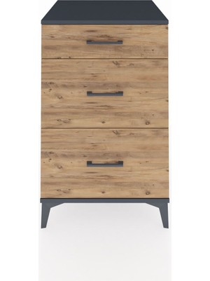 Kronos Komodin 3 Çekmeceli 60X59X96 Antrasit-Çam