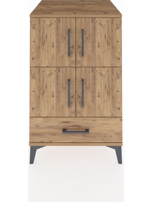 Kronos Komodin 4 Raflı Tek Çekmeceli 4 Kapaklı 60X59X96 Çam-Çam
