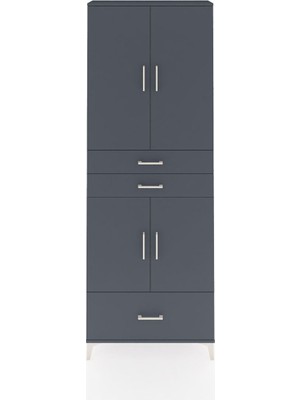 Arges Dolap 5 Raflı 3 Çekmeceli 4 Kapaklı 88X30X243 Antrasit-Antrasit