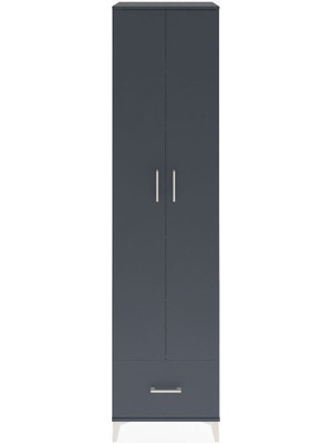 Hyperion Dolap 6 Raflı Tek Çekmeceli 2 Kapaklı 60X44X243 Antrasit-Antrasit