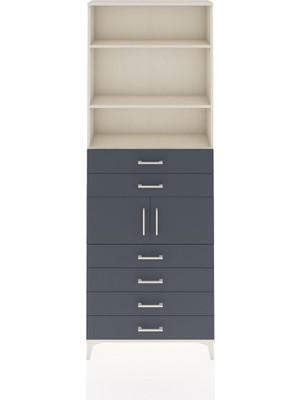 Arges Dolap 4 Raflı 6 Çekmeceli 2 Kapaklı 88X30X243 Aytaşı-Antrasit