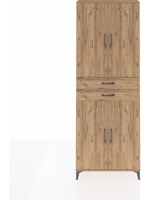 Arges Dolap 4 Raflı 2 Çekmeceli 4 Kapaklı 88X30X243 Çam-Çam