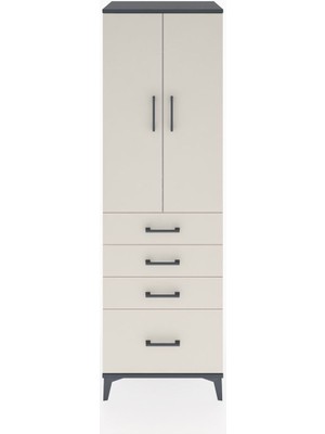 Hyperion Dolap Tek Raflı 4 Çekmeceli Tek Askılı 60X44X195 Antrasit-Aytaşı