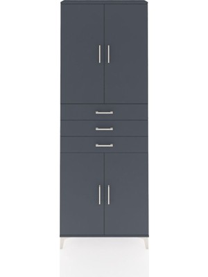 Arges Dolap 4 Raflı 3 Çekmeceli 4 Kapaklı 88X30X243 Antrasit-Antrasit