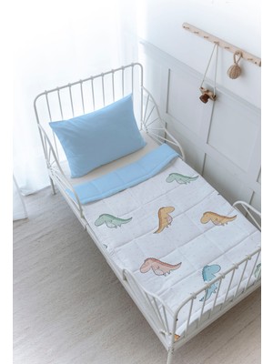 Organik Baskılı Bebek (100X150 Cm) Yorgan Seti  - Iconic Serisi - Renkli Dinozorlar
