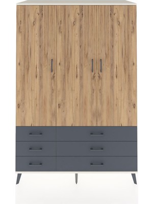 Kronos Dolap 5 Raflı 6 Çekmeceli Tek Askılı 132X59X195 Aytaşı-Çam/antrasit