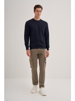 Cazador 56150 Lacivert Erkek Bisiklet Yaka Şardonlu Slim Fit Sweatshirt