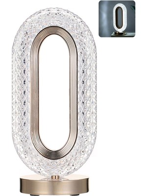 Şarjlı Oval Masa Lambası, Dokunmatik, 3 Işık Modu, Kristal Akrilik, Led, Beyaz