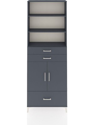 Arges Dolap 5 Raflı 3 Çekmeceli 2 Kapaklı 88X30X243 Antrasit-Antrasit