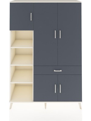 Hyperion Dolap 8 Raflı Tek Çekmeceli 5 Kapaklı 132X44X195 Aytaşı-Antrasit/antrasit