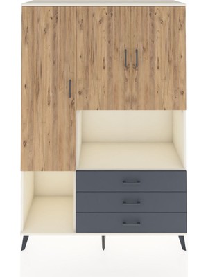 Hyperion Dolap 6 Raflı 3 Çekmeceli 3 Kapaklı 132X44X195 Aytaşı-Çam/antrasit