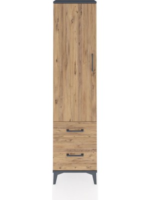 Arges Dolap 2 Raflı 2 Çekmeceli Tek Kapaklı 44X30X182 Antrasit-Çam