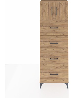 Arges Dolap 2 Raflı 4 Çekmeceli 2 Kapaklı 60X30X182 Çam-Çam