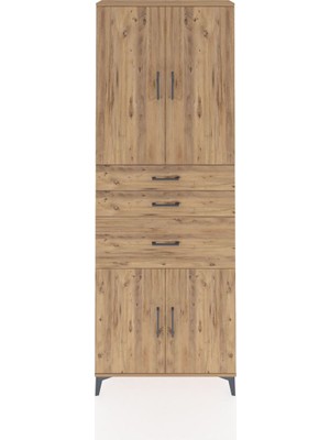 Arges Dolap 4 Raflı 3 Çekmeceli 4 Kapaklı 88X30X243 Çam-Çam