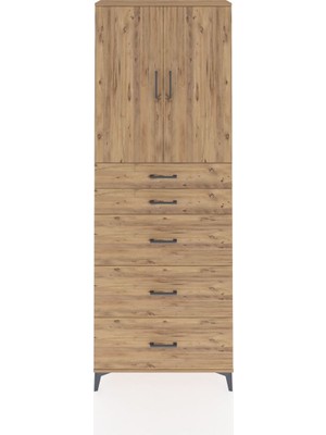Arges Dolap 3 Raflı 5 Çekmeceli 2 Kapaklı 88X30X243 Çam-Çam