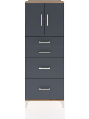 Hyperion Dolap 2 Raflı 4 Çekmeceli 2 Kapaklı 60X44X163 Çam-Antrasit
