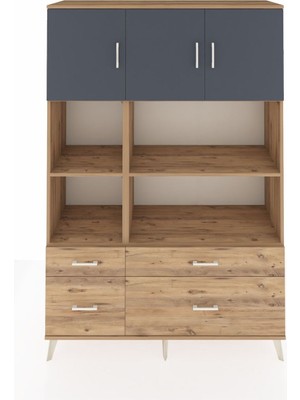Hyperion Dolap 8 Raflı 4 Çekmeceli 3 Kapaklı 132X44X195 Çam-Antrasit/çam
