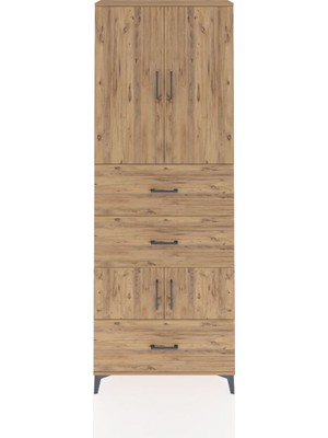 Arges Dolap 4 Raflı 3 Çekmeceli 4 Kapaklı 88X30X243 Çam-Çam