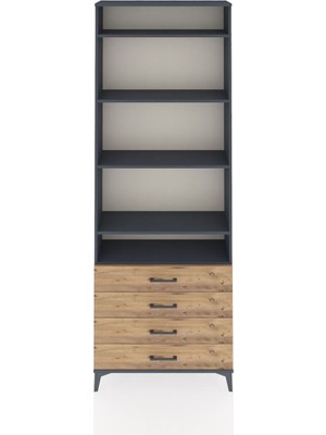 Arges Dolap 5 Raflı 4 Çekmeceli 88X30X243 Antrasit-Çam