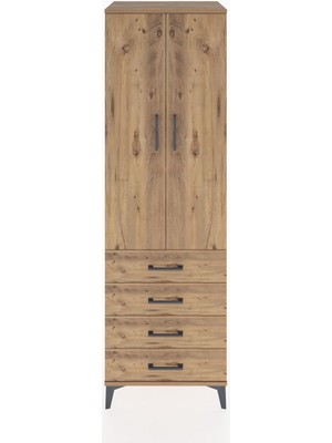 Hyperion Dolap 3 Raflı 4 Çekmeceli 2 Kapaklı 60X44X195 Çam-Çam