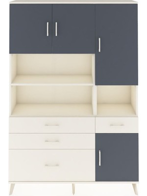 Arges Dolap 9 Raflı 4 Çekmeceli 4 Kapaklı 132X30X195 Aytaşı-Antrasit/aytaşı