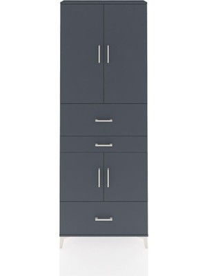 Arges Dolap 4 Raflı 3 Çekmeceli 4 Kapaklı 88X30X243 Antrasit-Antrasit