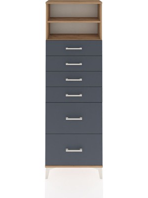 Arges Dolap 2 Raflı 6 Çekmeceli 60X30X182 Çam-Antrasit