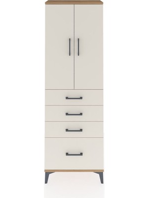 Arges Dolap 2 Raflı 4 Çekmeceli 2 Kapaklı 60X30X182 Çam-Aytaşı