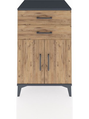 Kronos Komodin Tek Raflı 2 Çekmeceli 2 Kapaklı 60X59X96 Antrasit-Çam