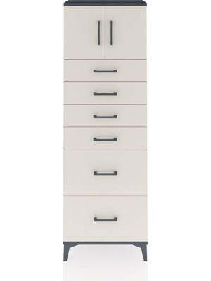 Arges Dolap Tek Raflı 6 Çekmeceli 2 Kapaklı 60X30X182 Antrasit-Aytaşı