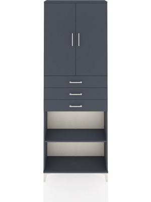 Arges Dolap 4 Raflı 3 Çekmeceli 2 Kapaklı 88X30X243 Antrasit-Antrasit