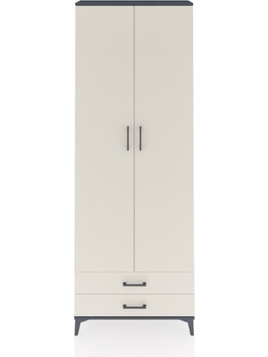Arges Dolap 2 Raflı 2 Çekmeceli Tek Askılı 88X30X243 Antrasit-Aytaşı