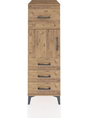 Kronos Dolap Tek Raflı 4 Çekmeceli Tek Kapaklı 44X59X134 Çam-Çam