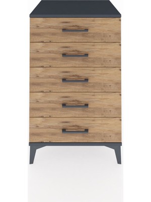 Kronos Komodin 5 Çekmeceli 60X59X96 Antrasit-Çam